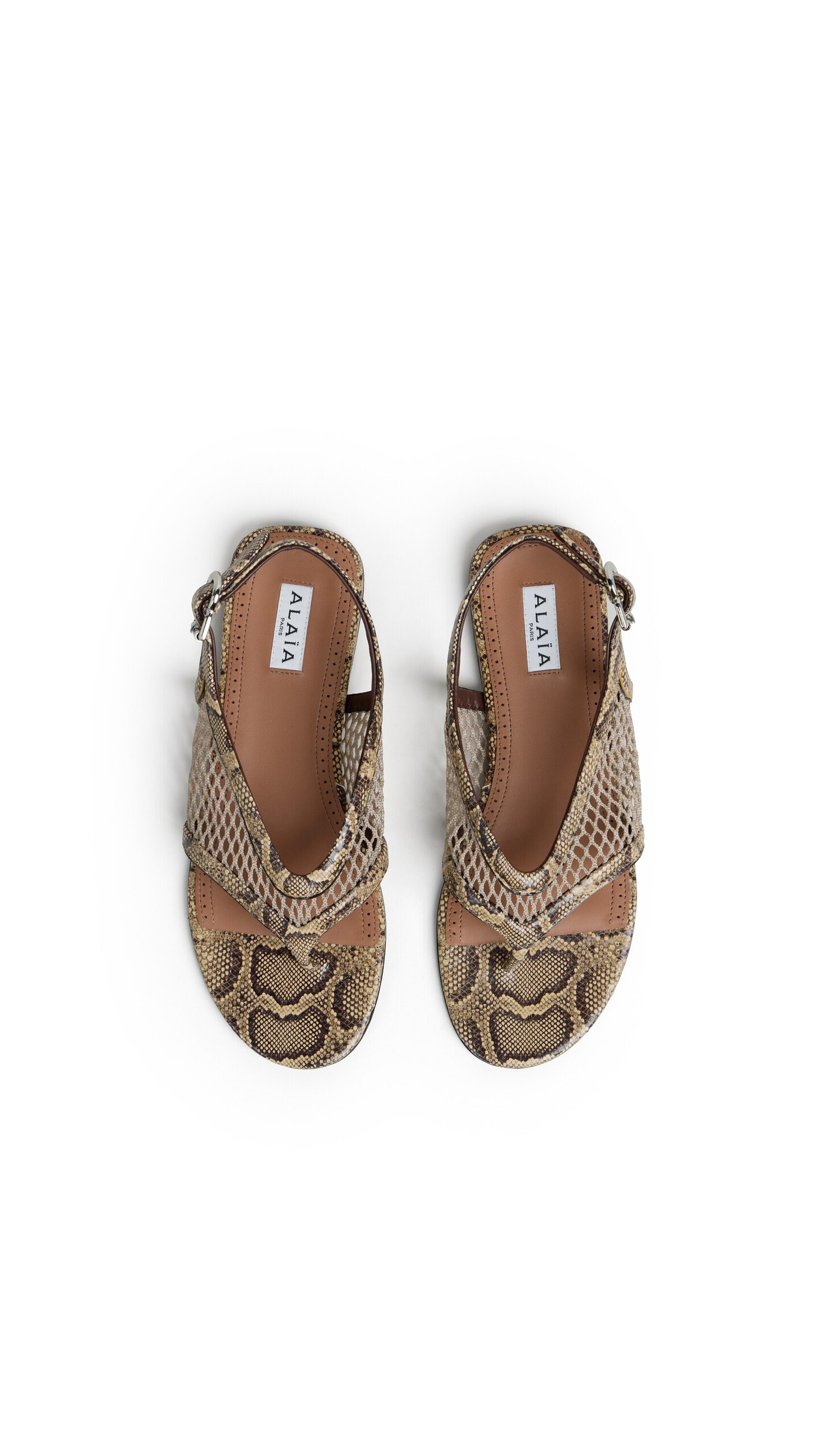 ALA&Iuml;A FISHNET THONG SANDALS IN AYERS LEATHER HONEY - View 4