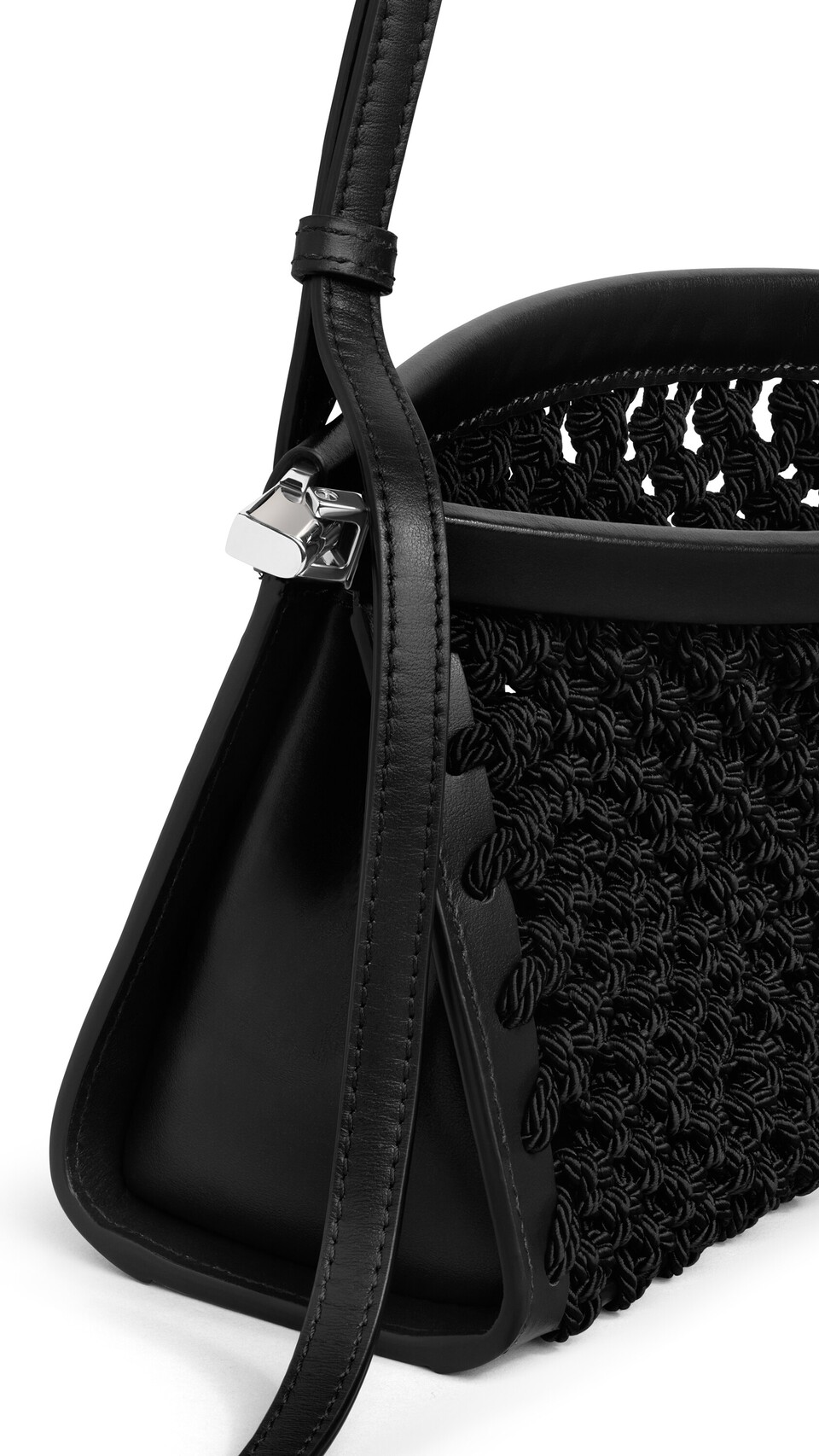 ALA&Iuml;A LE CLICK EAST WEST SMALL BAG IN SATIN CORD BLACK - View 3