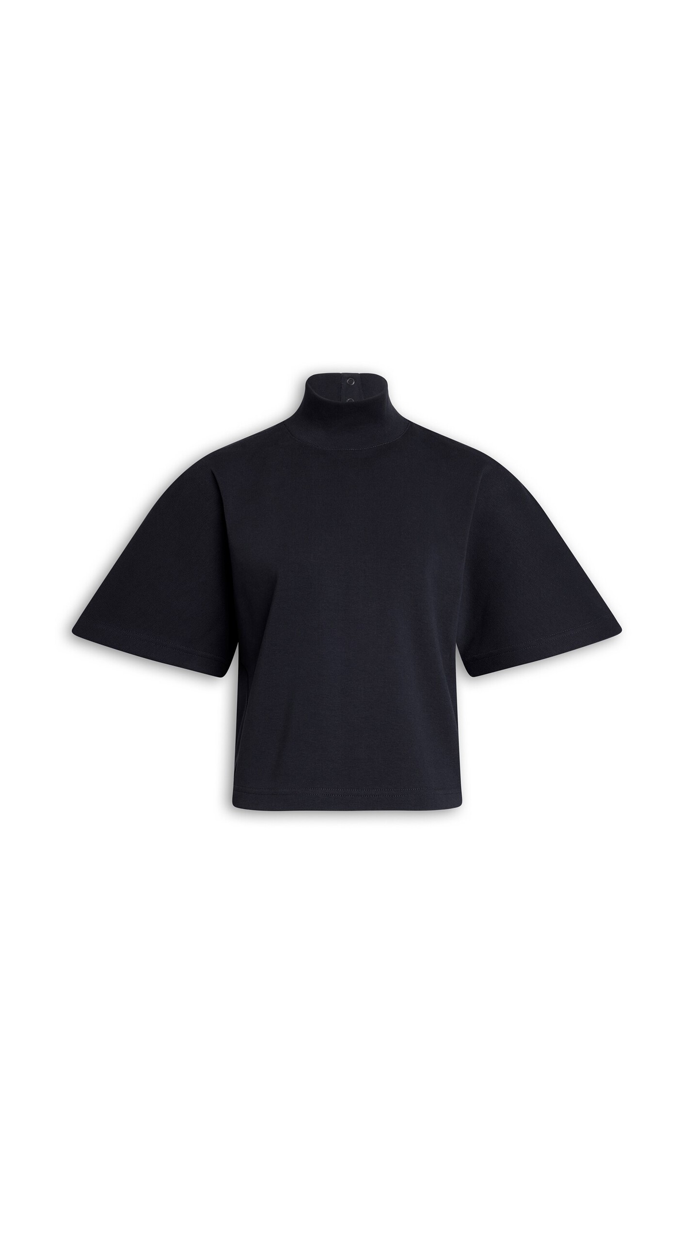 ALA&Iuml;A RIBBED COTTON HIGH NECK T-SHIRT BLACK