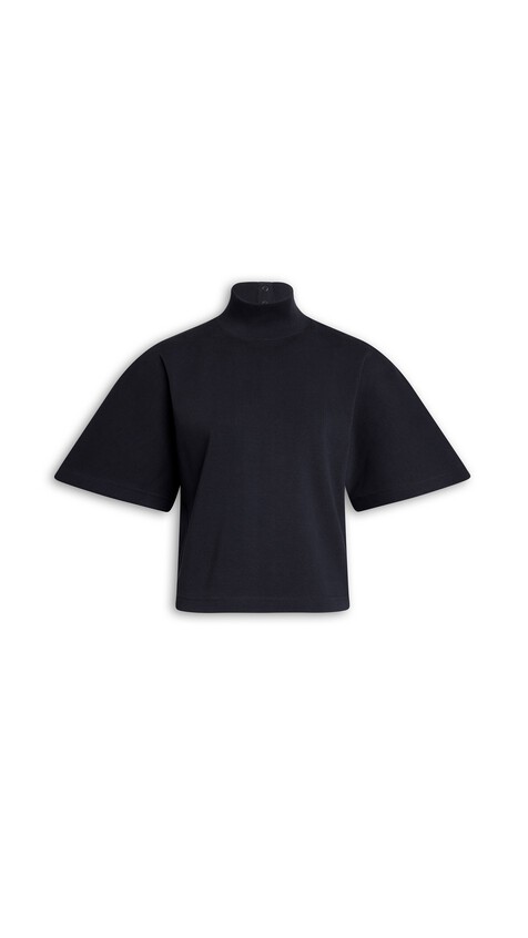 ALA&Iuml;A RIBBED COTTON HIGH NECK T-SHIRT BLACK