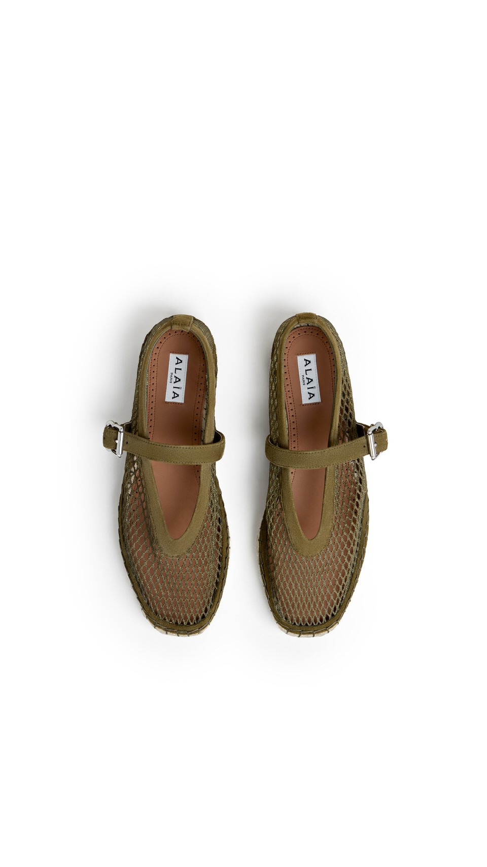ALA&Iuml;A ESPADRILLES IN FISHNET AND SUEDE KAKI - View 4