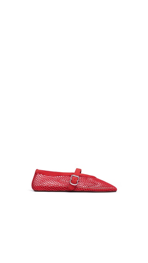 ALA&Iuml;A BALLET FLATS IN FISHNET AND SUEDE ORANGE-RED