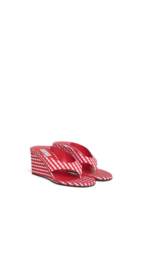 ALA&Iuml;A CUBE THONG MULES IN VICHY PRINT CARMINE - View 2