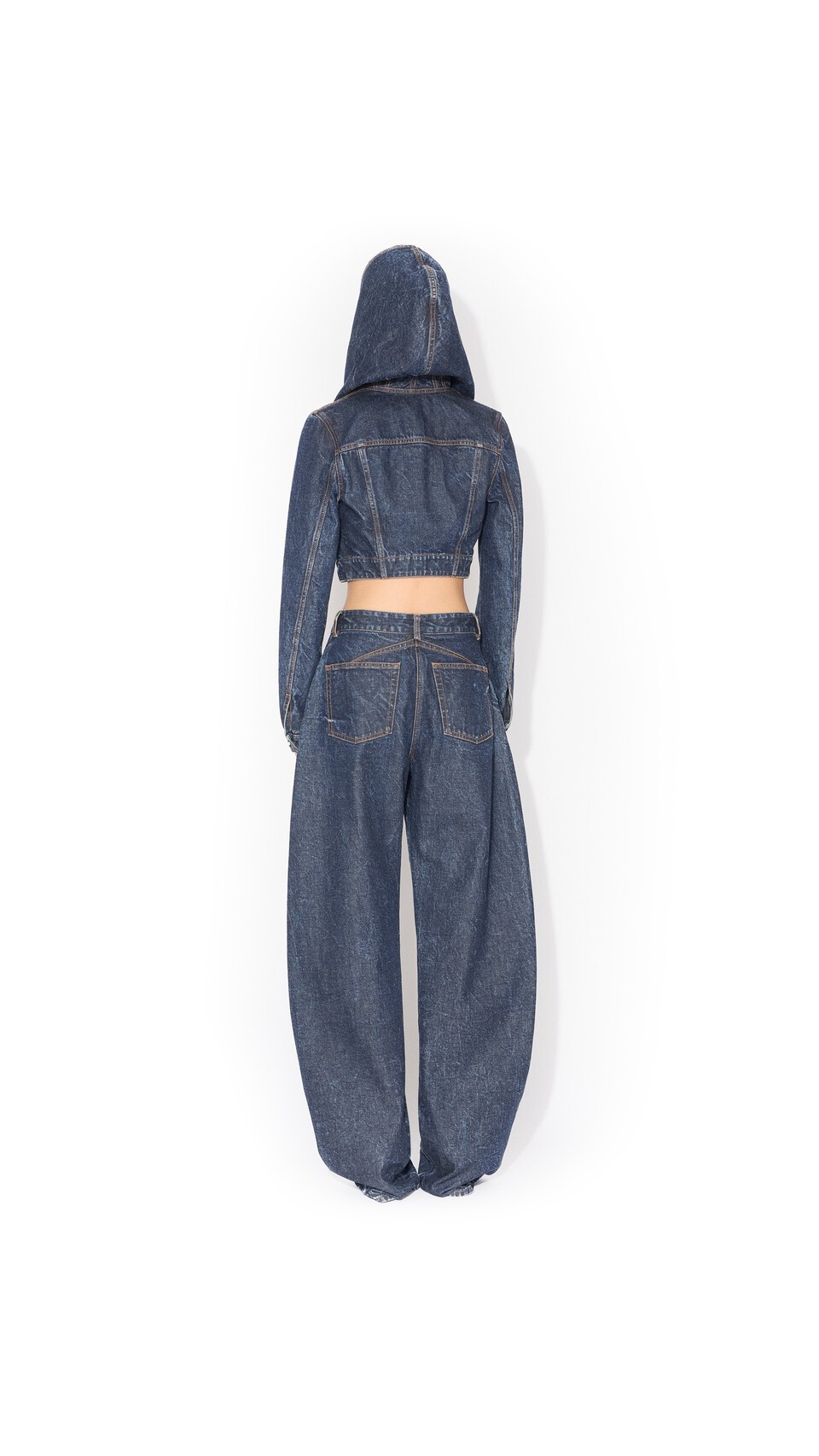 ALA&Iuml;A CROPPED HOODED DENIM JACKET DOCK BLUE - View 3