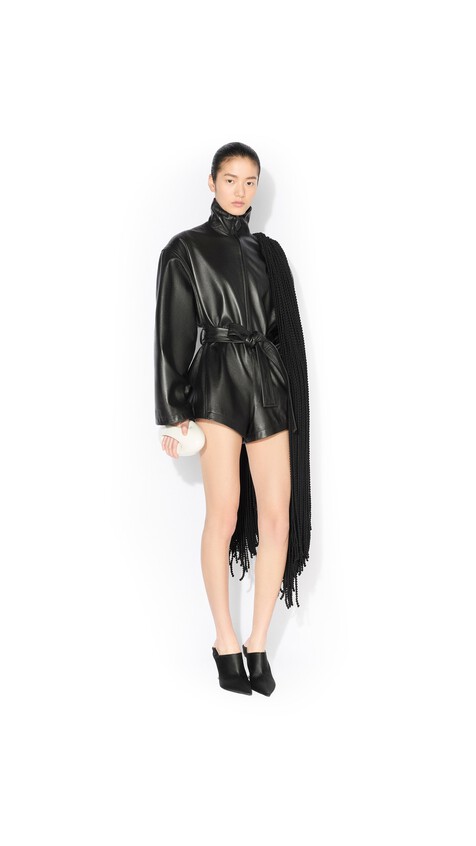 ALA&Iuml;A LEATHER SHORT JUMPSUIT BLACK - View 2