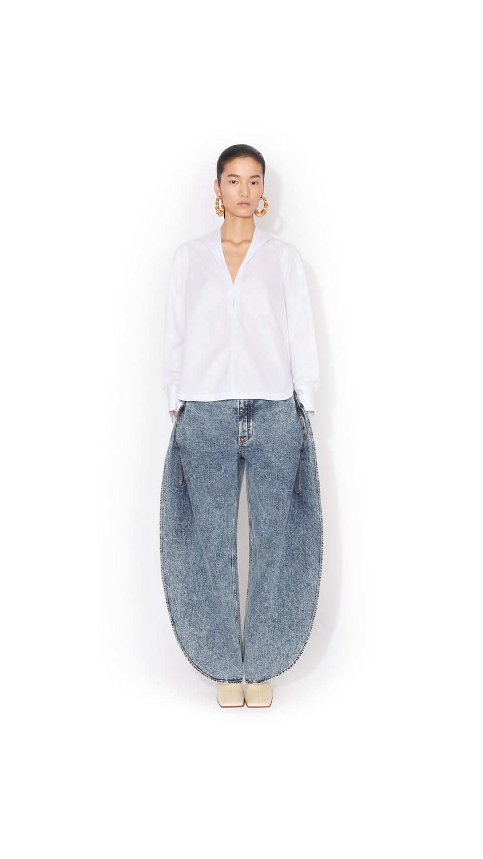 ALA&Iuml;A HOODED POPLIN SHIRT WHITE/BLUE - View 3