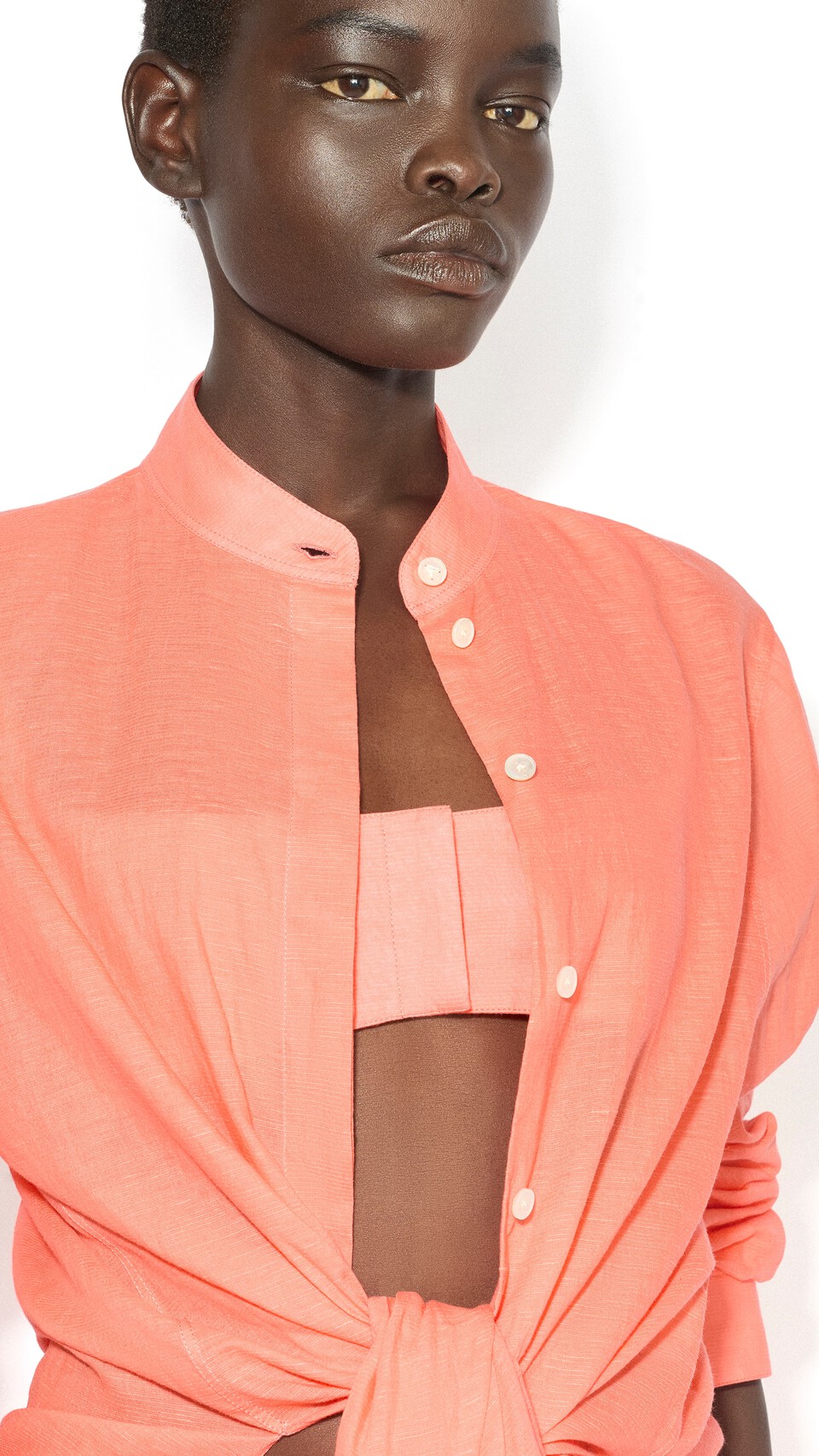 ALA&Iuml;A COTTON LINEN BLEND SHIRT SET CORAL - View 4