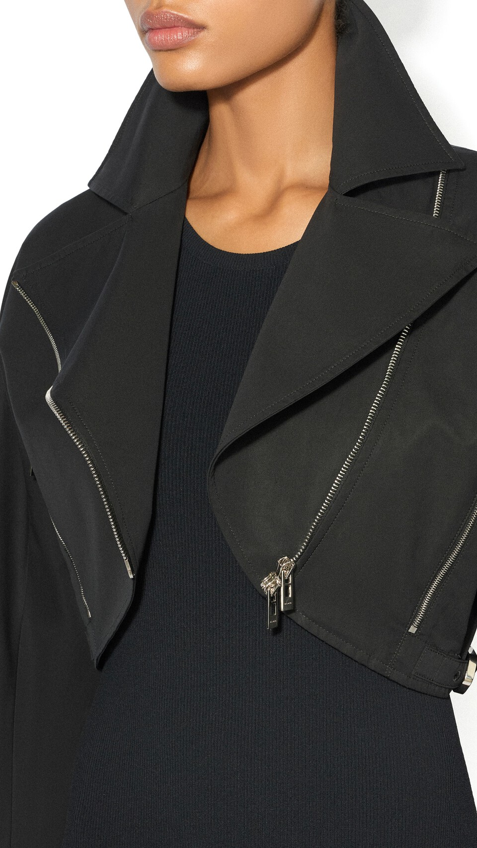 ALA&Iuml;A POPLIN BIKER JACKET BLACK - View 4