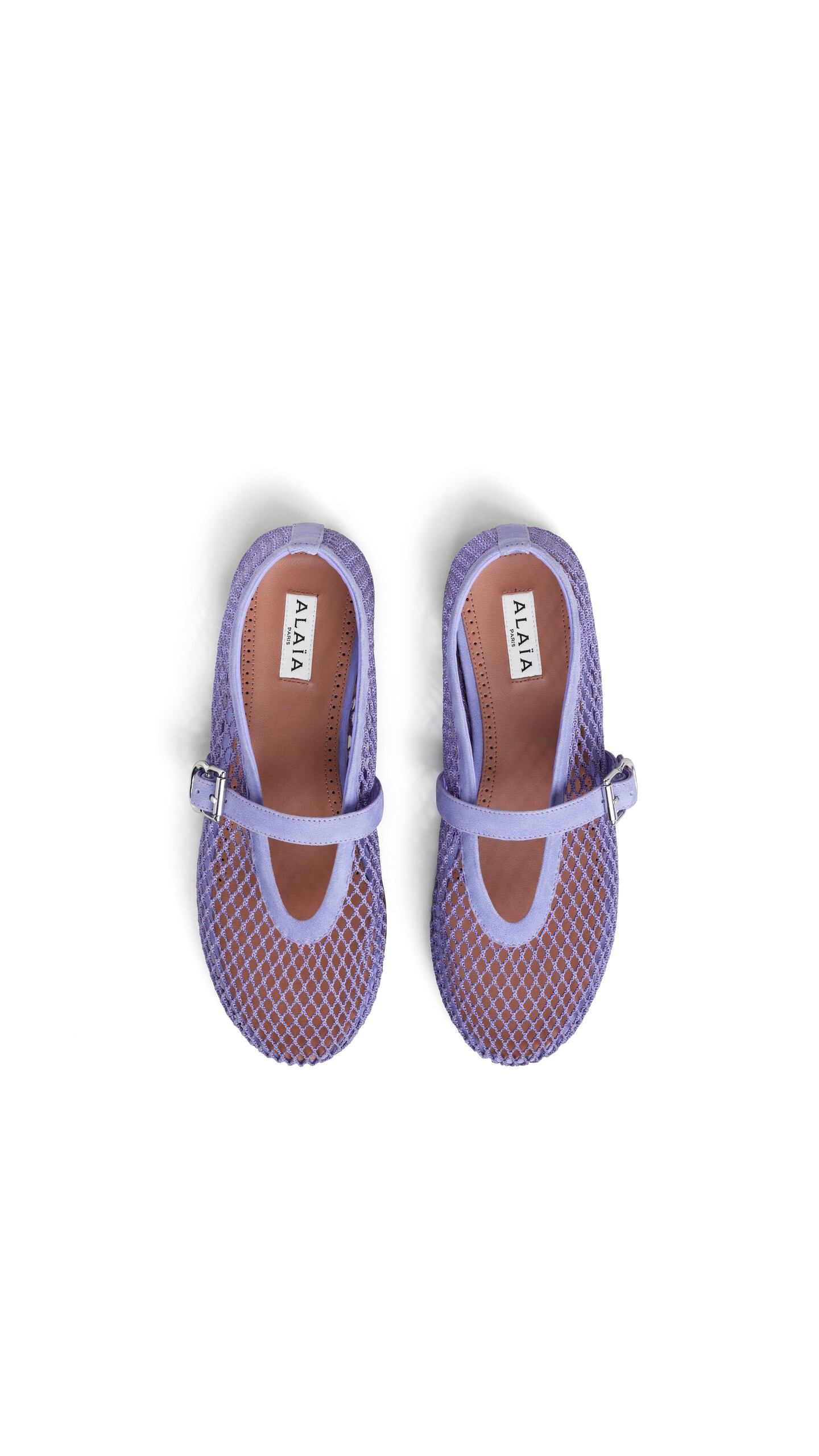 ALA&Iuml;A BALLET FLATS IN FISHNET AND SUEDE LILAC - View 4