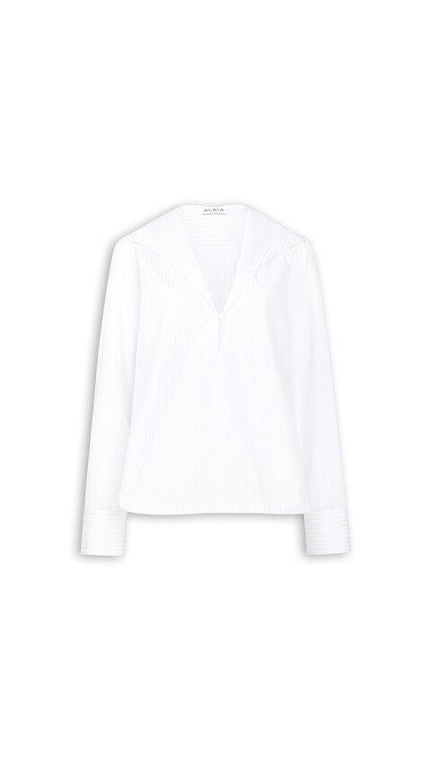 ALA&Iuml;A HOODED POPLIN SHIRT WHITE/BLUE