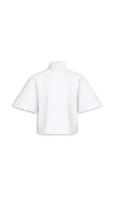 ALA&Iuml;A RIBBED COTTON HIGH NECK T-SHIRT WHITE