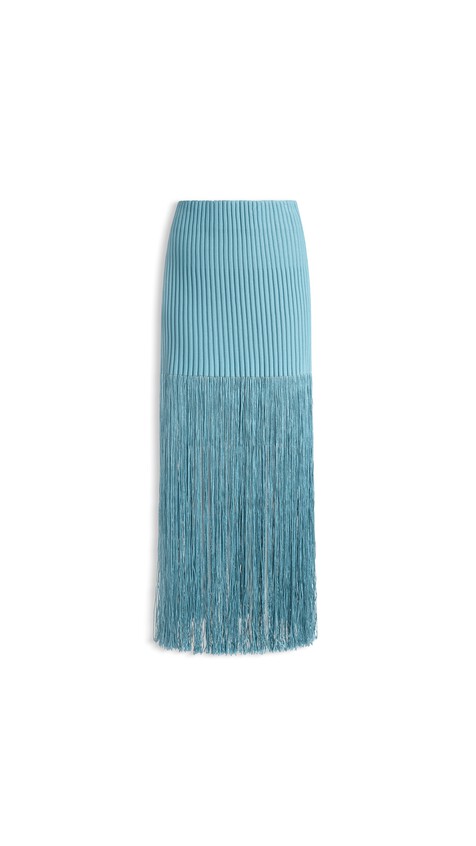 ALA&Iuml;A FRINGED TUBE SKIRT BLUE GREY