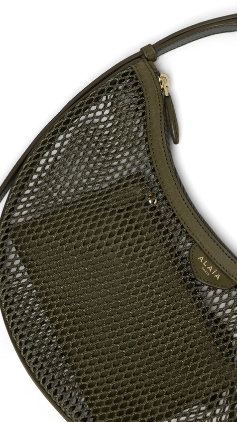 ALA&Iuml;A ONE PIECE DEMI LUNE BAG IN FISHNET AND SUEDE KAKI - View 2