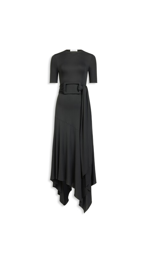 ALA&Iuml;A BELTED JERSEY DRESS BLACK