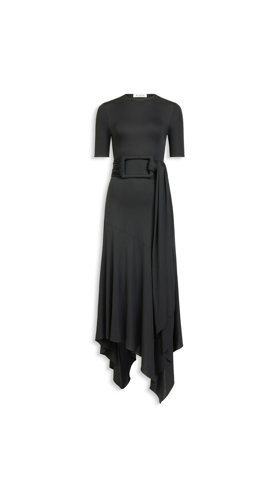 ALA&Iuml;A BELTED JERSEY DRESS BLACK