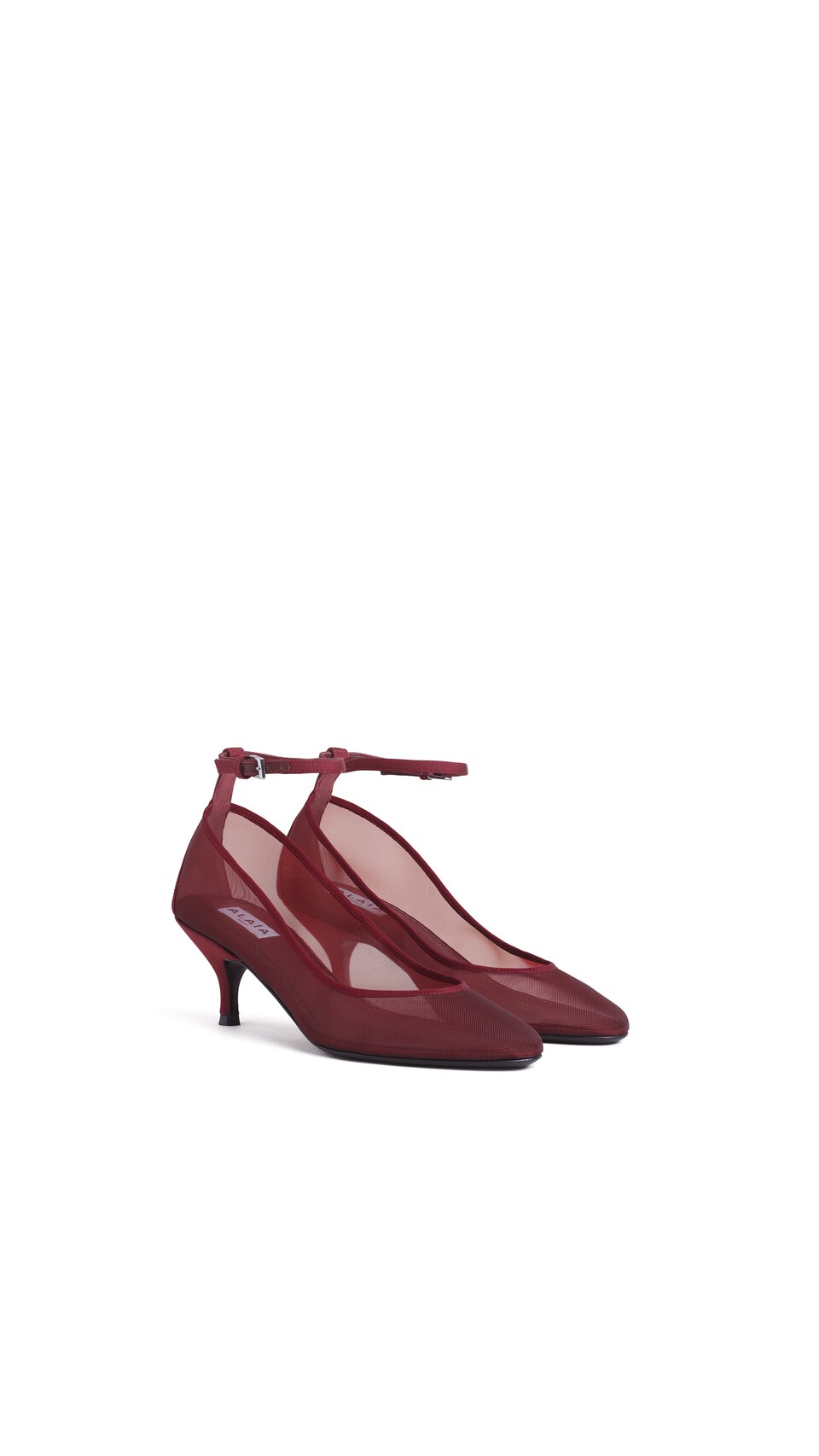 ALA&Iuml;A STRAPPY PUMPS IN MESH BORDEAUX - View 2