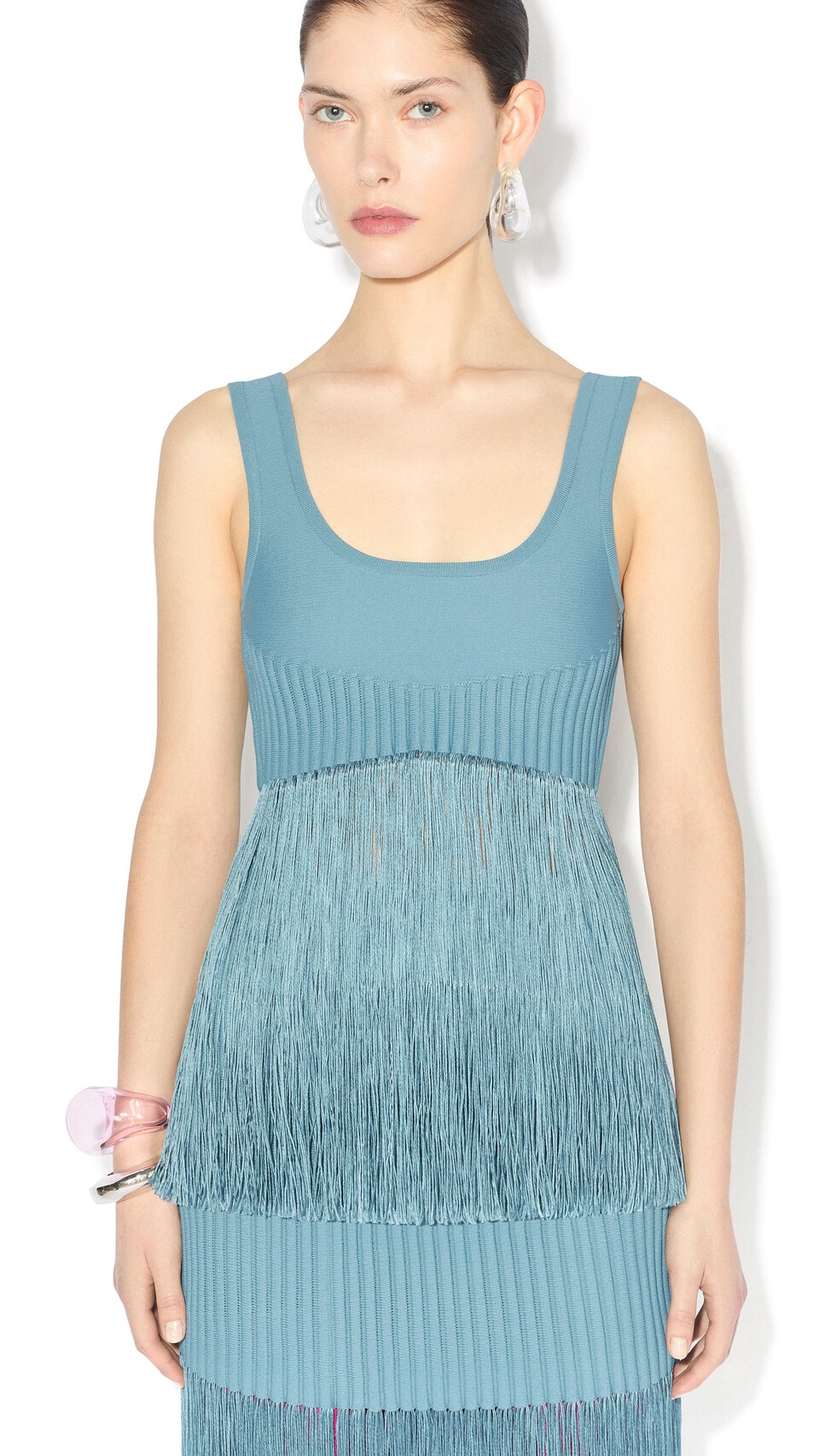 ALA&Iuml;A FRINGED TUBE SKIRT BLUE GREY - View 4