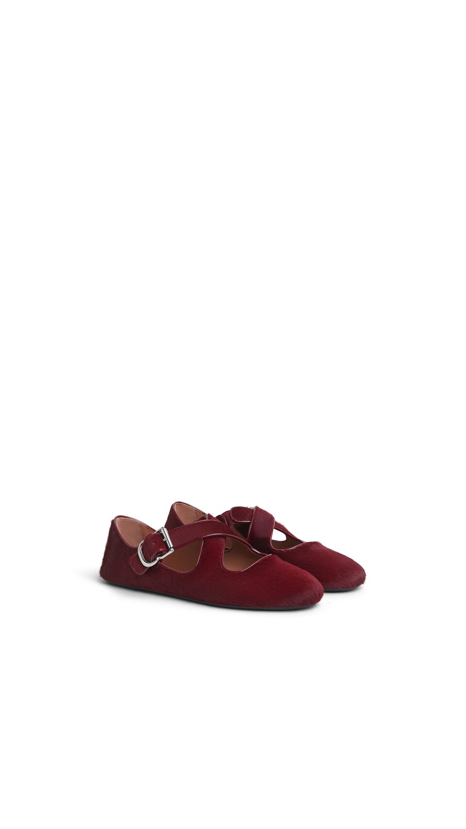 ALA&Iuml;A CRISS CROSS BALLET FLATS IN HAIRCALF CHERRY - View 2