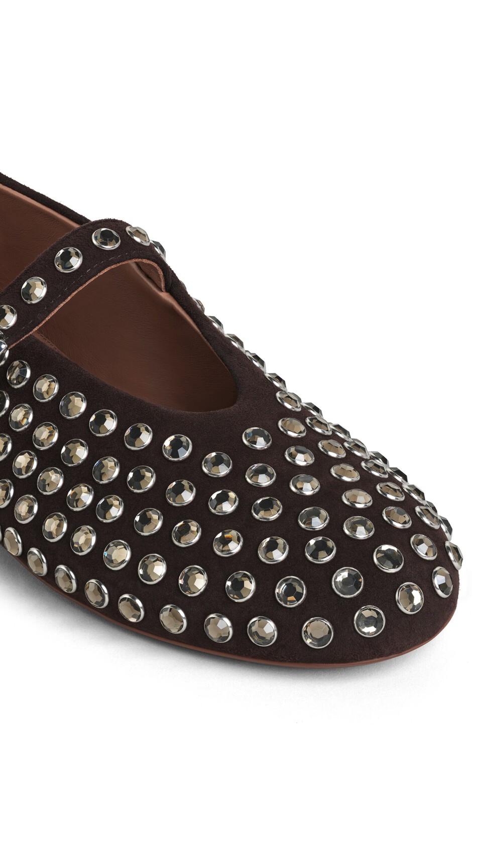 ALA&Iuml;A STRASS SUEDE BALLET FLATS DARK BROWN - View 3