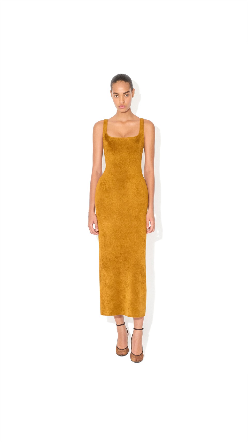ALA&Iuml;A VELVET BODYCON DRESS OCHRE - View 2