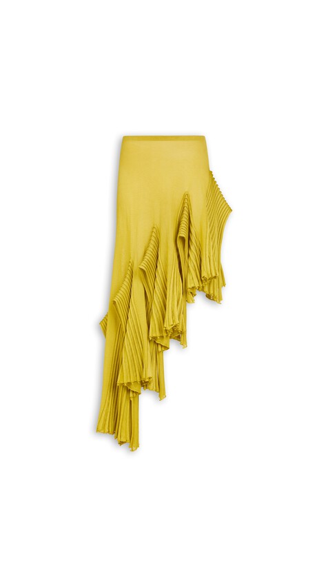 ALA&Iuml;A ASYMMETRIC LEAF GODET SKIRT LIME