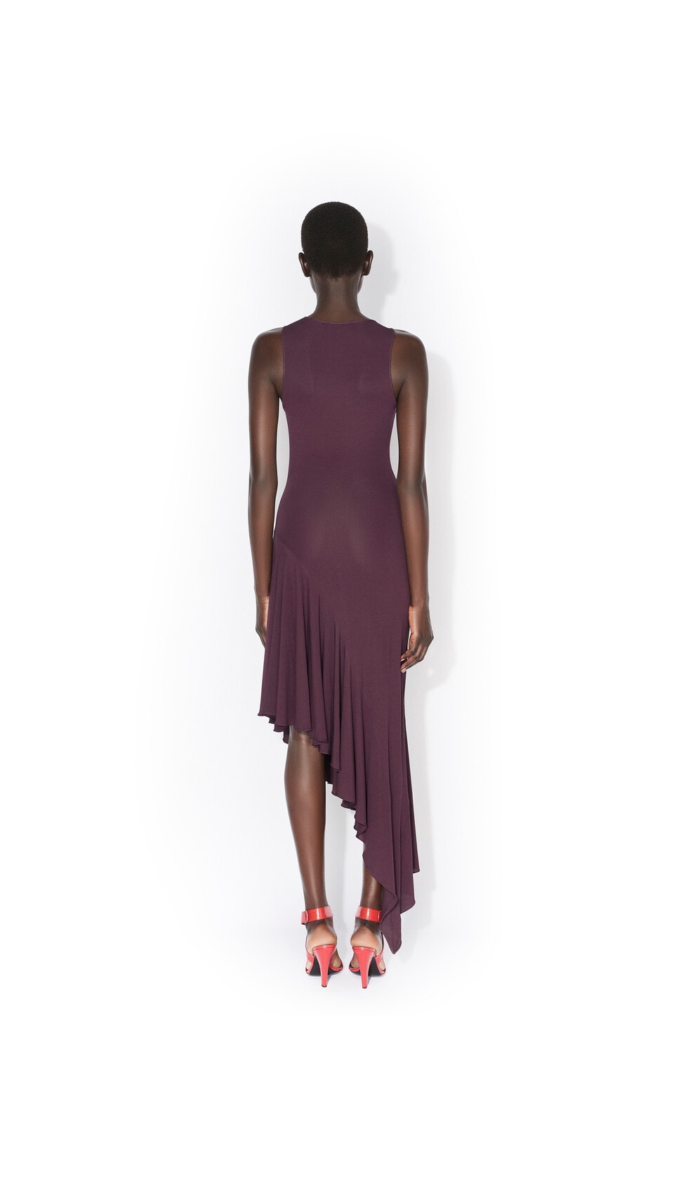 ALA&Iuml;A ASYMMETRIC FLUID JERSEY DRESS BORDEAUX - View 3