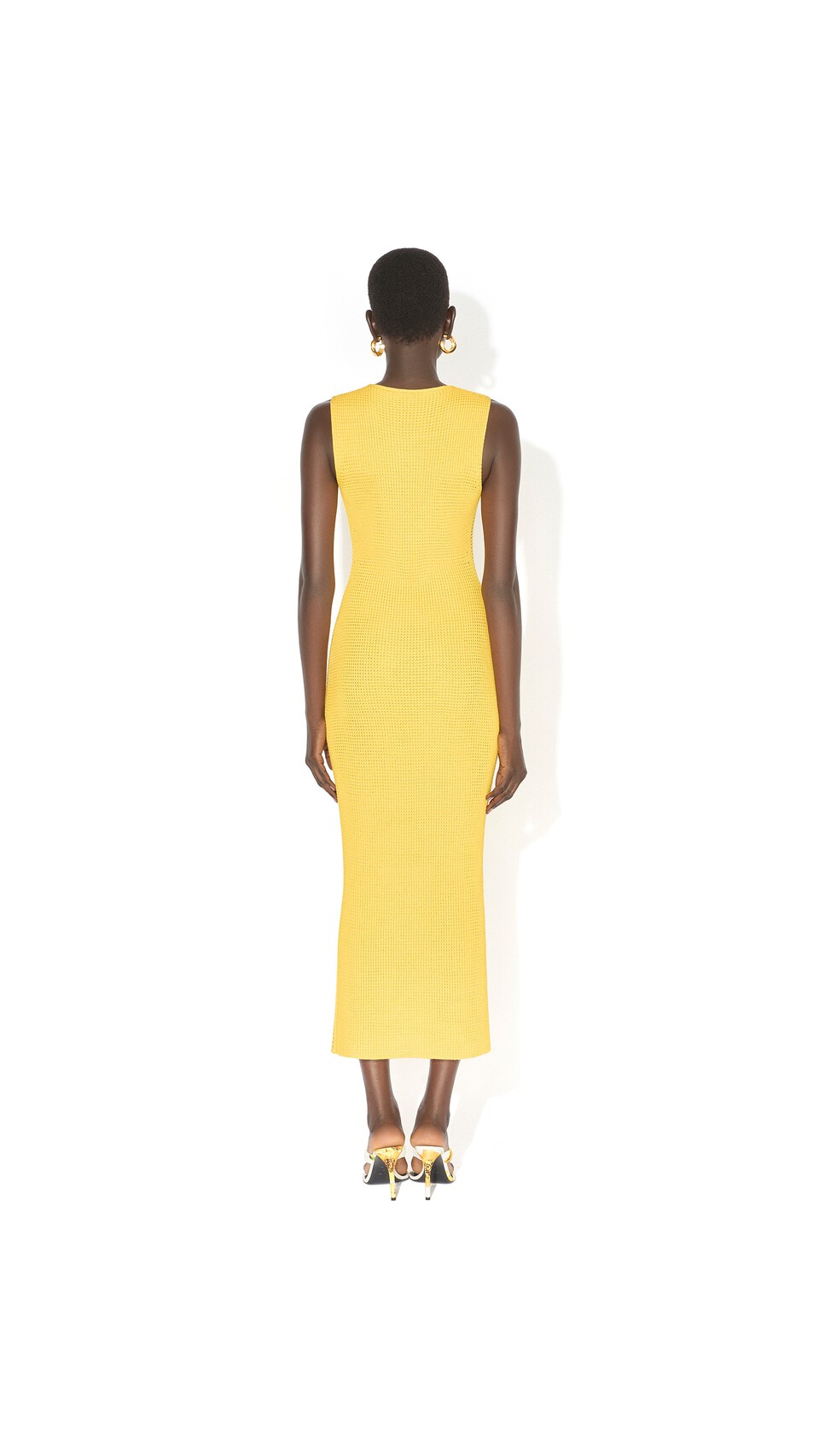 ALA&Iuml;A WAFFLE GODETS MIDI DRESS BEIGE JEWELRY - View 3