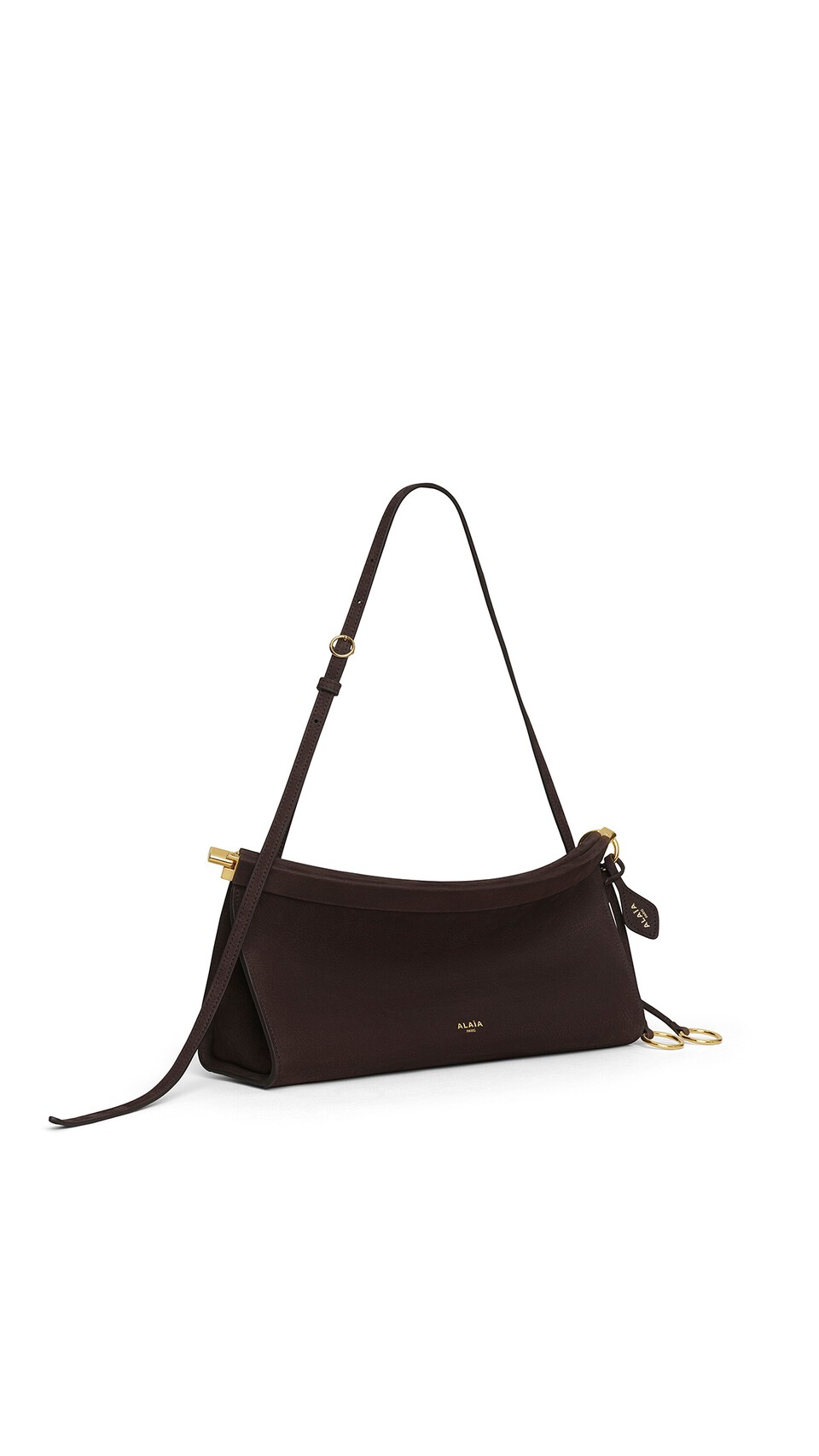 ALA&Iuml;A LE CLICK EAST WEST MEDIUM BAG IN NUBUCK DARK BROWN - View 2