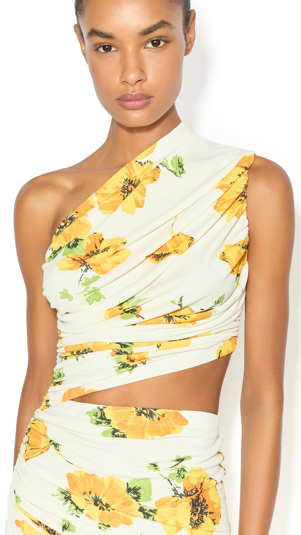 ALA&Iuml;A PRINTED CUTOUT DRESS WHITE/YELLOW - View 4