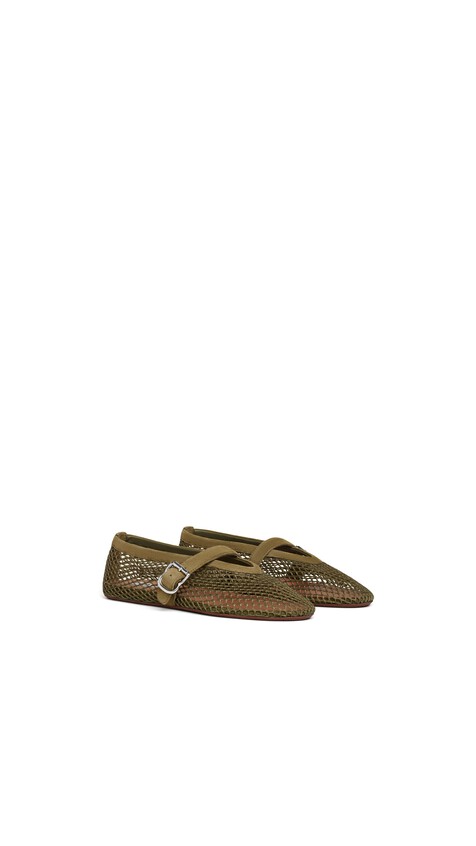 ALA&Iuml;A BALLET FLATS IN FISHNET AND SUEDE KAKI - View 2