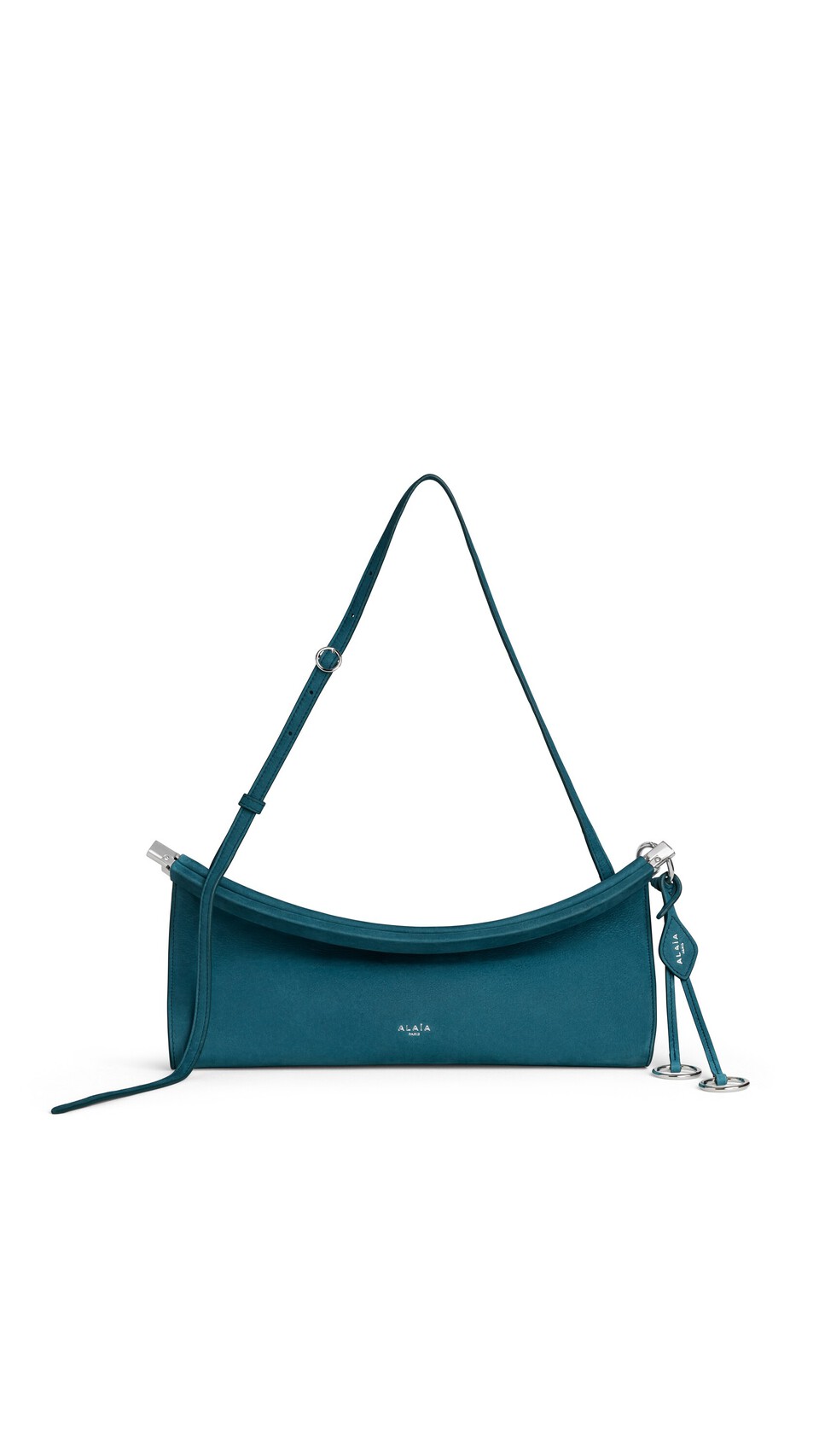 ALA&Iuml;A LE CLICK EAST WEST MEDIUM BAG IN NUBUCK GREEN GREY