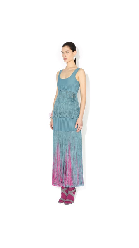 ALA&Iuml;A FRINGED TUBE SKIRT BLUE GREY - View 2