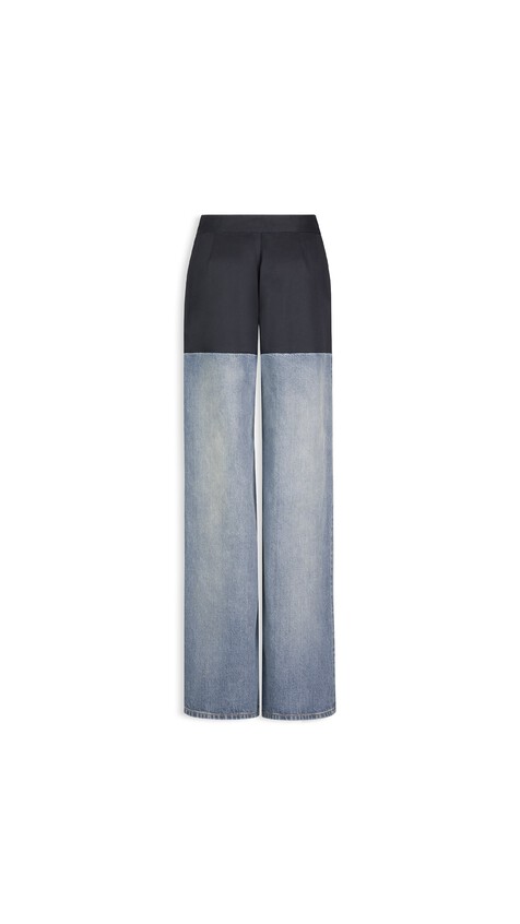 ALA&Iuml;A BI-MATERIAL DENIM PANTS FADED BLUE - View 2