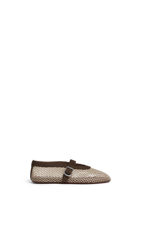 ALA&Iuml;A BALLET FLATS IN FISHNET AND SATIN CORD KAKI