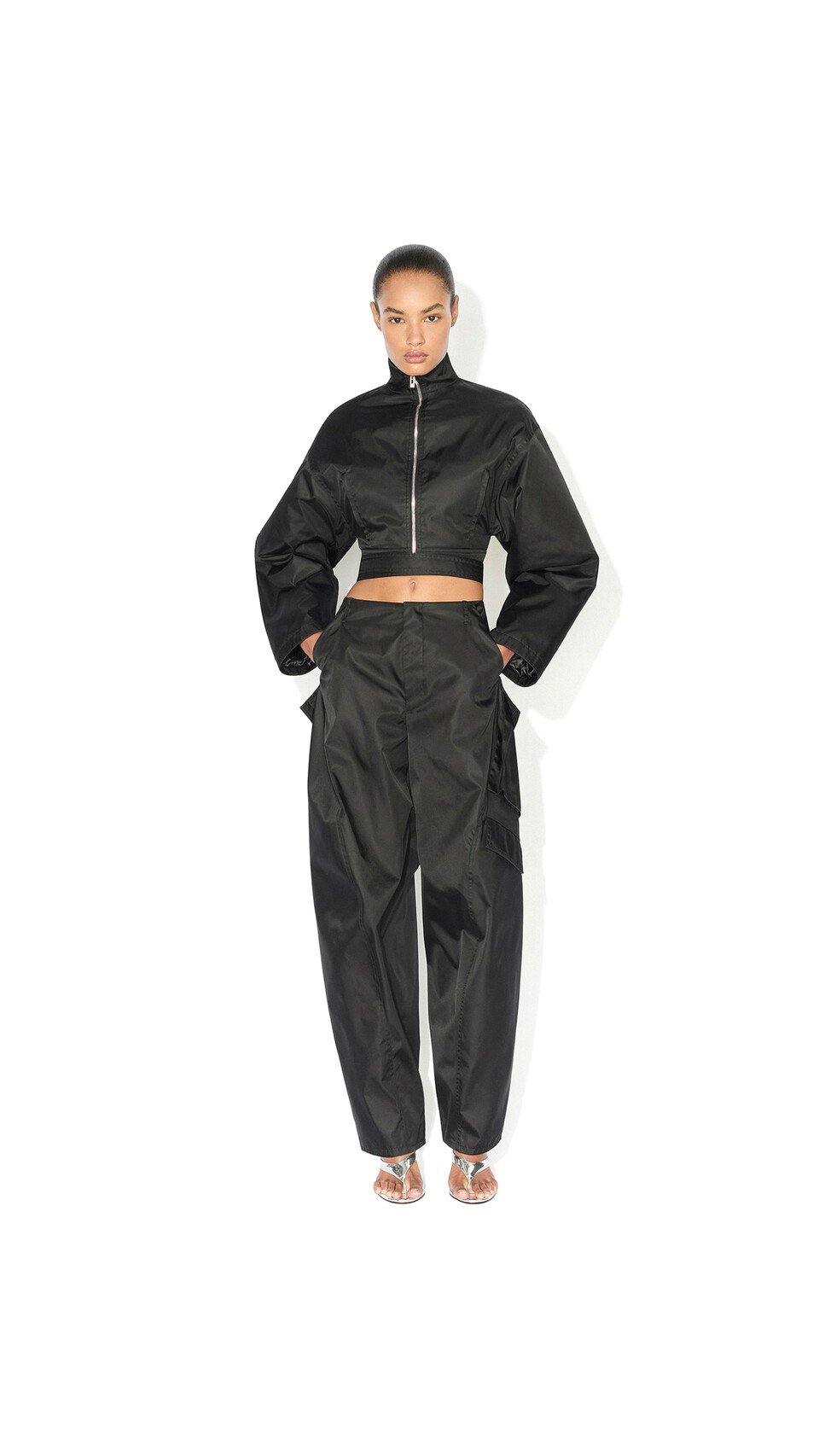ALA&Iuml;A TAFFETA CARGO PANTS BLACK - View 2