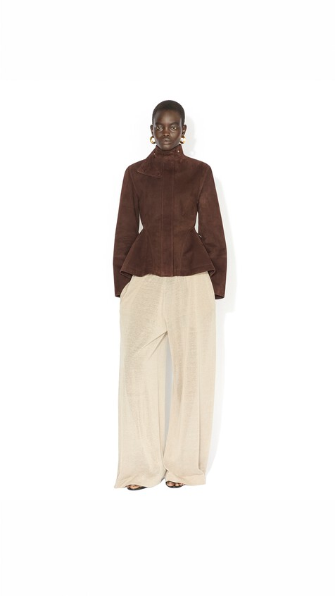 ALA&Iuml;A SUEDE GOATSKIN PEPLUM JACKET CHOCOLATE - View 2