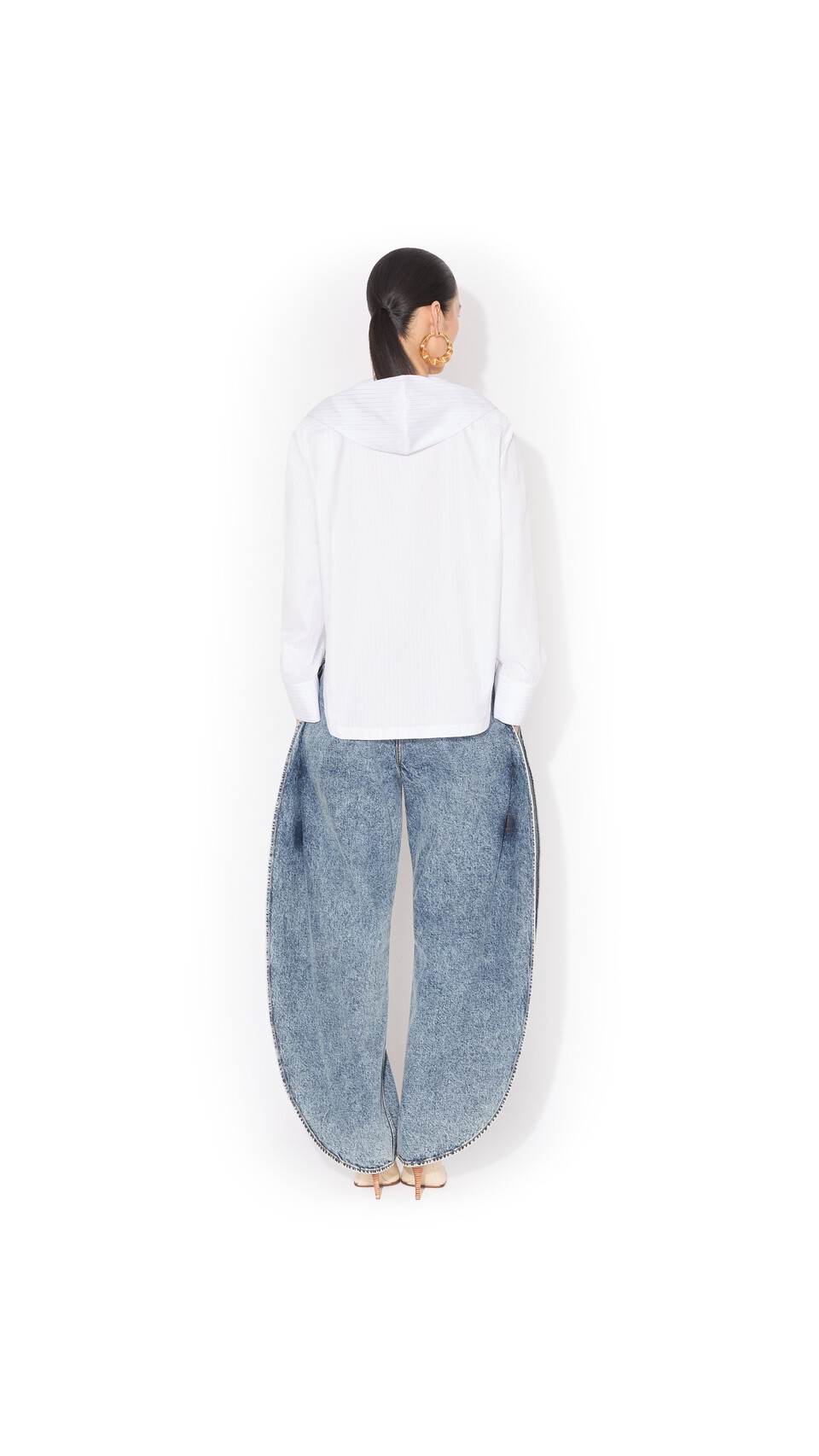 ALA&Iuml;A HOODED POPLIN SHIRT WHITE/BLUE - View 5