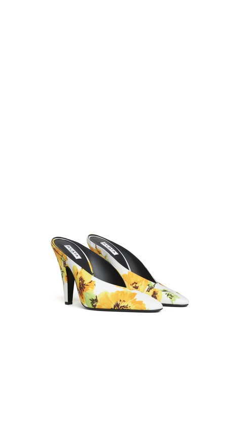 ALA&Iuml;A CONE MULES IN FLOWER PRINT WHITE/YELLOW - View 2