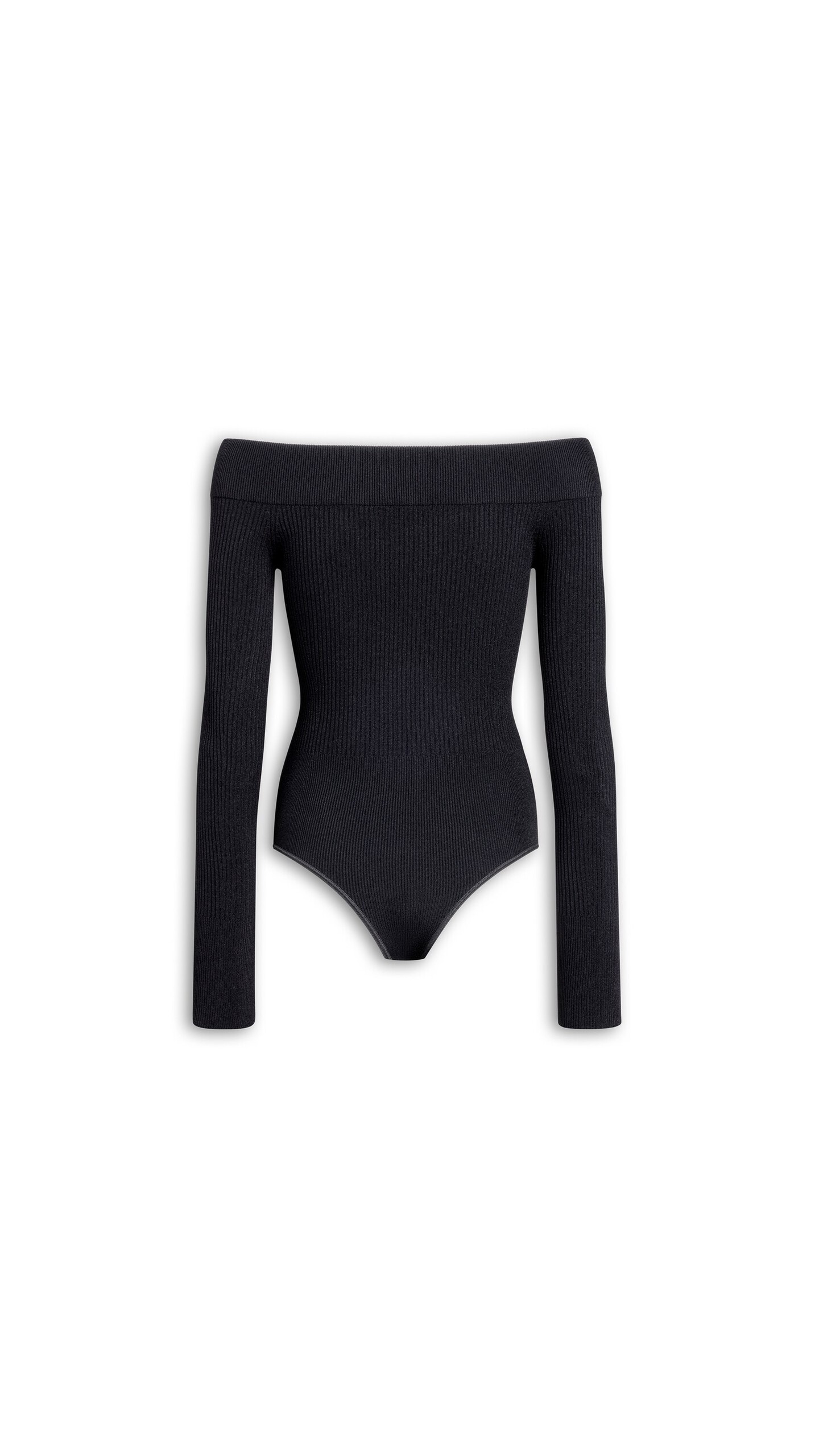 ALA&Iuml;A SCULPTING RIB KNIT OFF-SHOULDER BODYSUIT BLACK - View 2