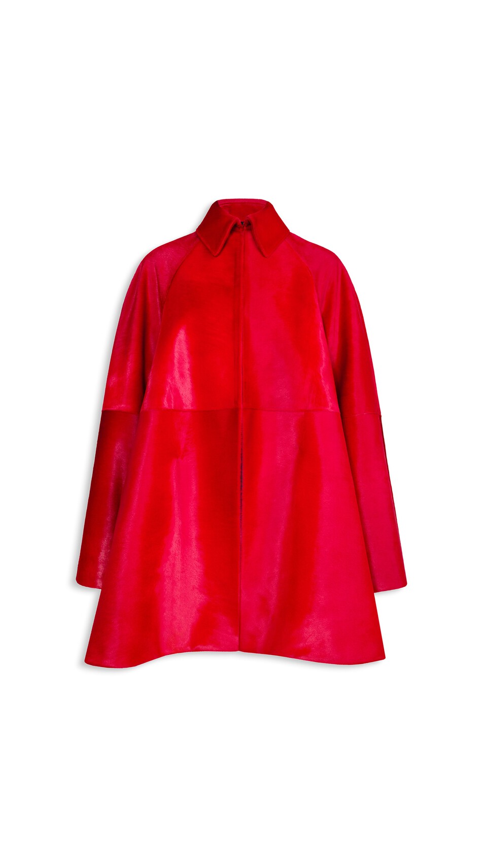 ALA&Iuml;A PONY CALFSKIN A-LINE COAT RED