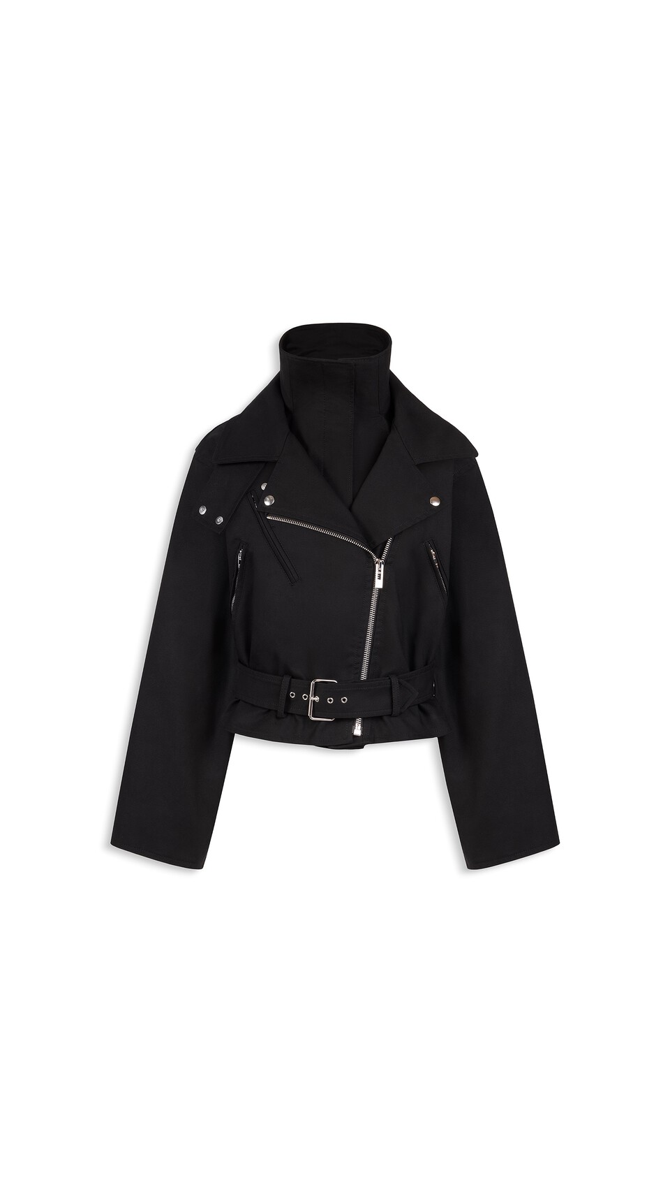 ALA&Iuml;A LAYERED COTTON BIKER JACKET BLACK - View 3