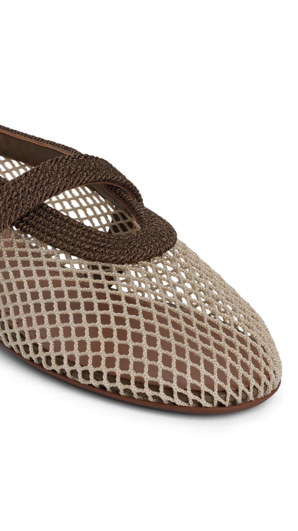 ALA&Iuml;A BALLET FLATS IN FISHNET AND SATIN CORD KAKI - View 3