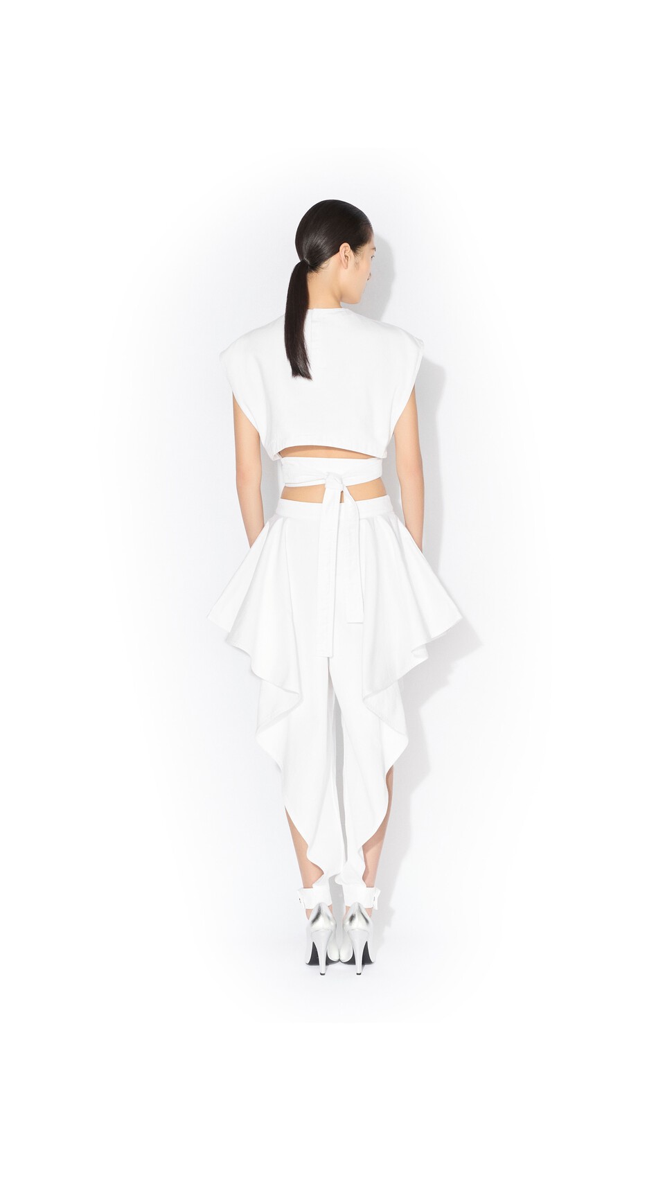 ALA&Iuml;A BELTED DENIM TOP WHITE - View 3