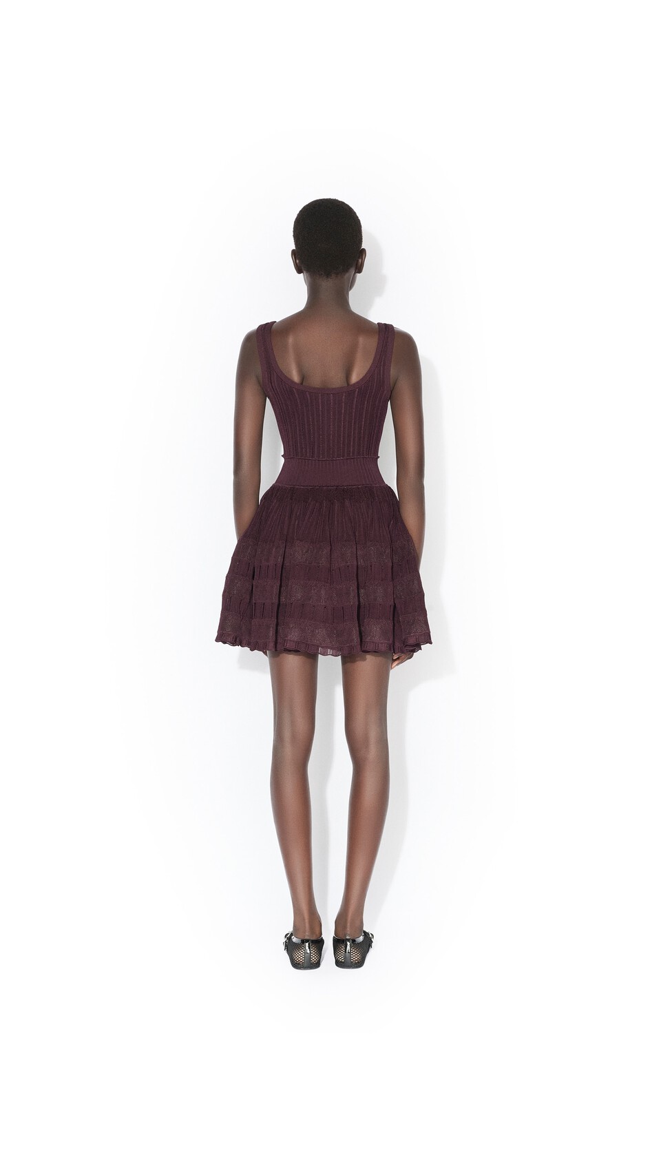 ALA&Iuml;A CRINOLINE KNIT DRESS BORDEAUX - View 3