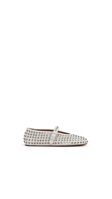 ALA&Iuml;A STRASS SUEDE BALLET FLATS WHITE