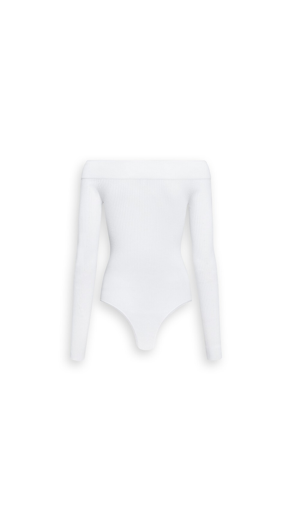ALA&Iuml;A SCULPTING RIB KNIT OFF-SHOULDER BODYSUIT WHITE - View 2