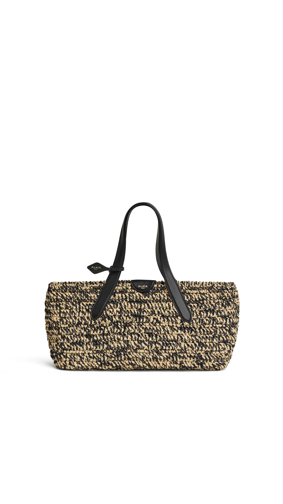 ALA&Iuml;A LE PANIER EAST WEST MEDIUM IN RAFFIA NATURAL/BLACK