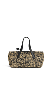 NATURAL/BLACK - ALA&Iuml;A LE PANIER EAST WEST MEDIUM IN RAFFIA