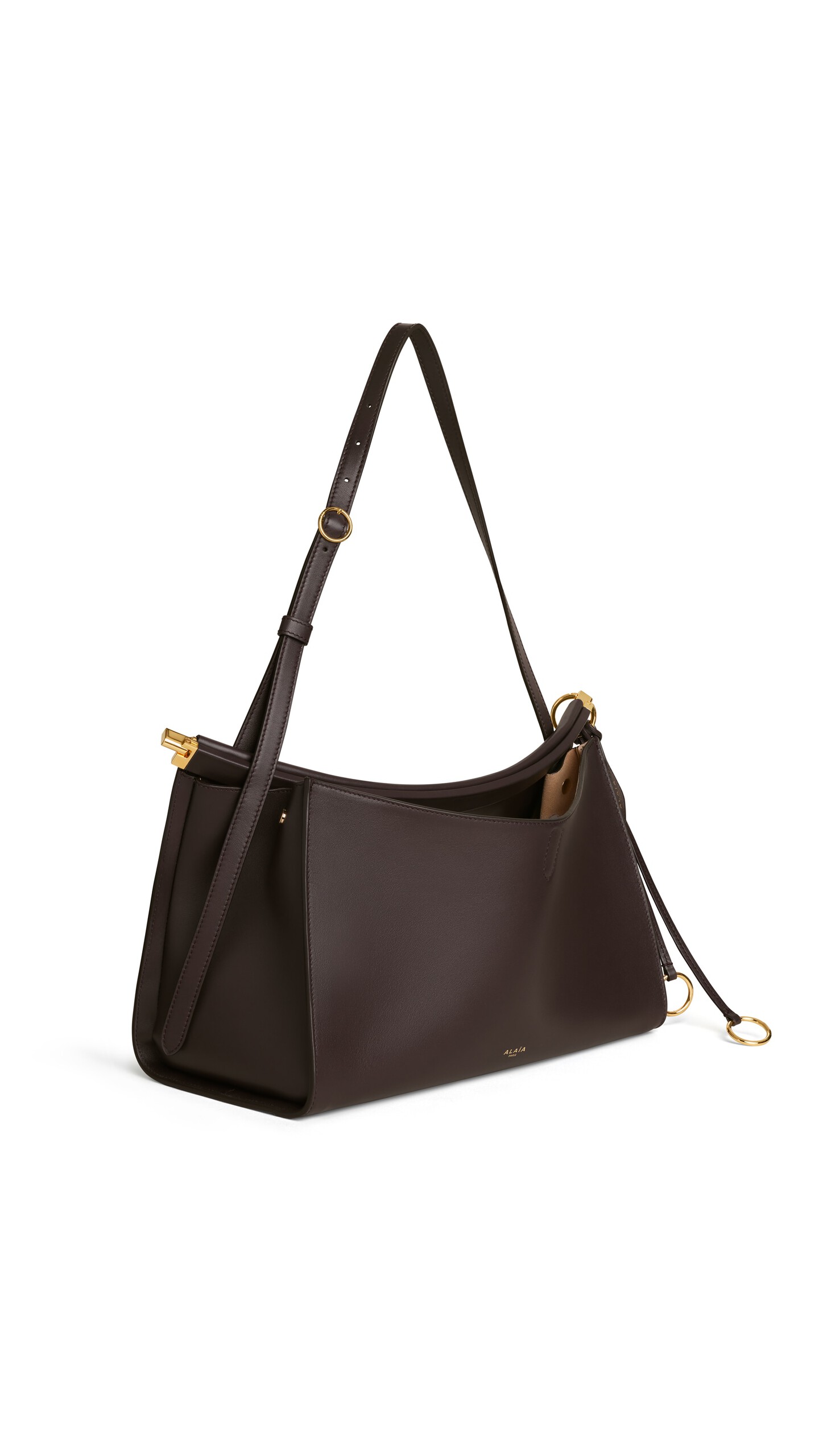 ALA&Iuml;A LE CLICK POCKET 35 BAG IN CALFSKIN DARK BROWN - View 2
