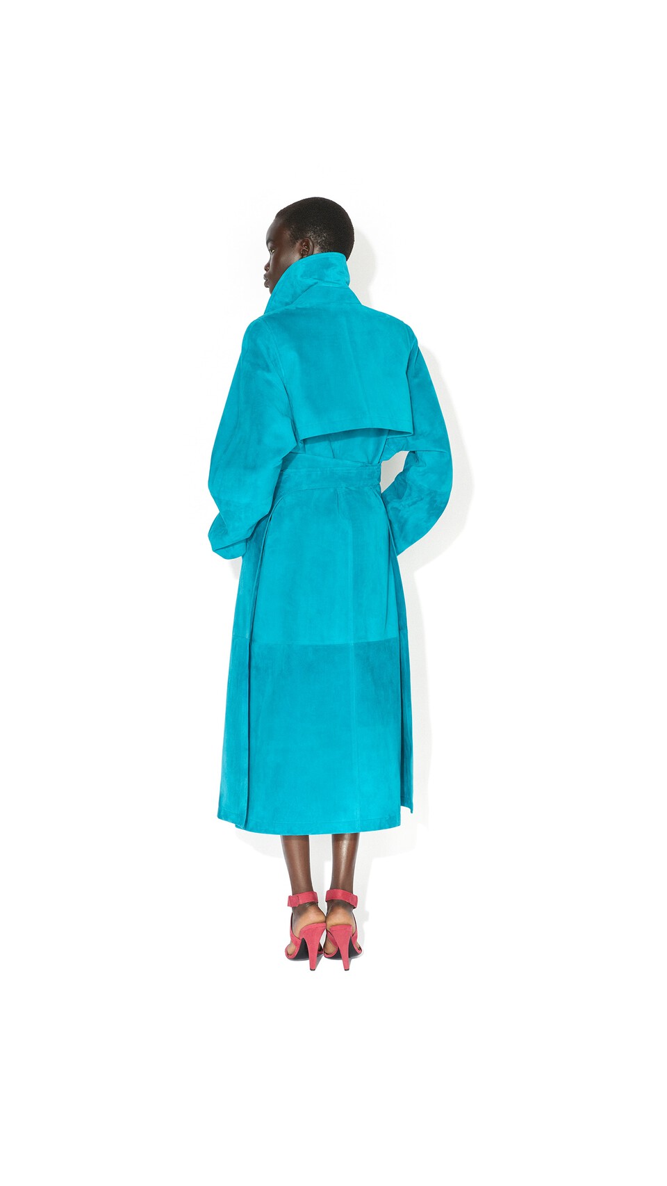 ALA&Iuml;A SUEDE GOATSKIN TRENCH COAT TURQUOISE - View 3